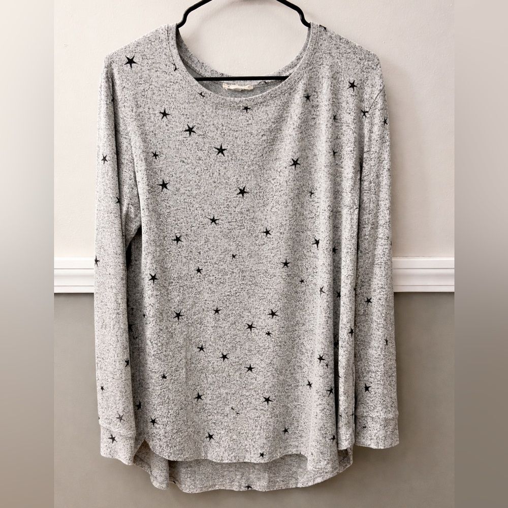 Star Print Long Sleeve Top Gray Size L